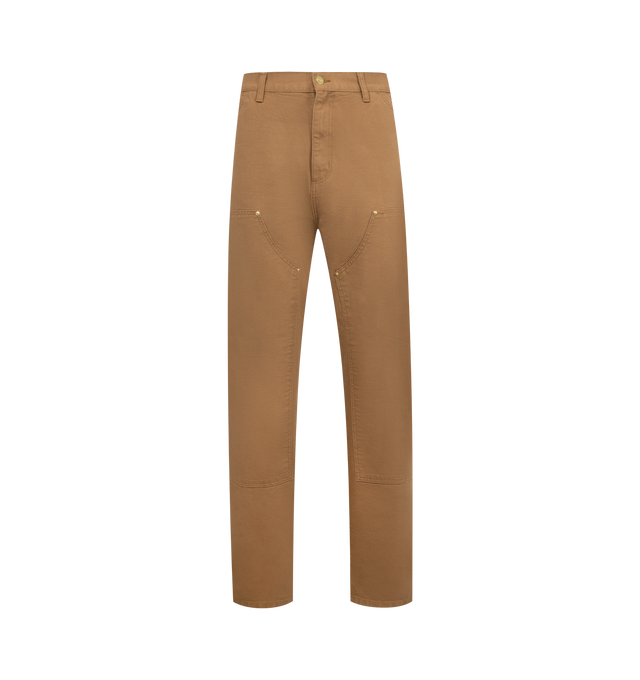 Image 1 of 3 - BROWN - CARHARTT WIP Double Knee Carpenter Pants featuring double-layer knees, zip fly with button closure, front slant pockets, tool pocket, back patch pockets and hammer loop.