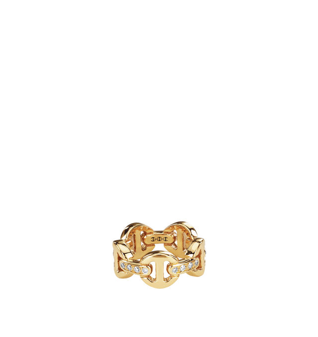 Image 1 of 2 - GOLD - HOORSENBUHS Classic Tri-Link with Diamond Bridges featuring 18K yellow gold, hand set diamond bridges, classic tri-link architecture and band width: 9.8mm. Hirshleifers offers a range of initial pieces from this collection in-store. For personal consultation and detailed information about jewelry, please contact our dedicated stylist team at personalshopping@hirshleifers.com. This item may be restricted for online purchase to international clients. For assistance purchasing this item p