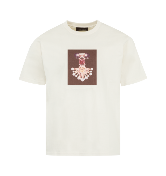 Image 1 of 2 - WHITE - WALES BONNER Compass Tee featuring organic cotton jersey, graphic front print, ribbed crew neck, short sleeves and straight hem. 100% organic cotton. Made in Portugal.