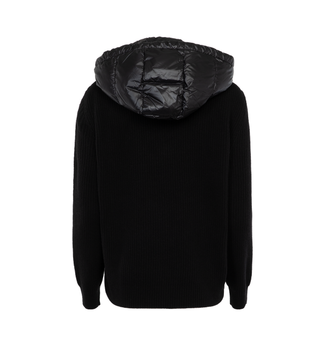 Image 2 of 3 - BLACK - MONCLER Padded Cardigan featuring nylon lger brilliant lining, down-filled, detachable hood, brioche stitch (back, sleeves and yoke), Gauge 7 and zipped pockets. 100% wool. 100% polyamide/nylon. Padding: 90% down, 10% feather. 