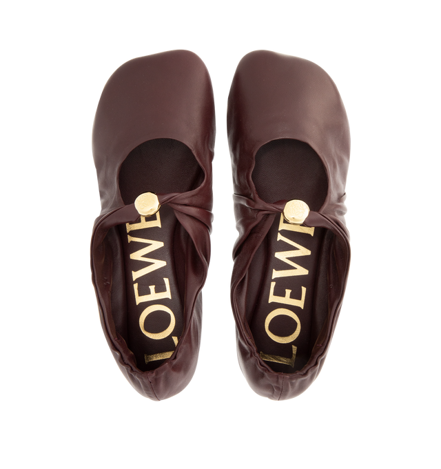 Image 4 of 4 - BROWN - Loewe Women's Pebble Soft Ballerina Flat in supple nappa lambskin with a flexible upper engineered for extra comfort, featuring a metallic pebble with an Anagram engraved detail and a signature petal toe shape, padded leather insole and Anagram embossed rubber outsole. Nappa lambskin. Made in Italy.