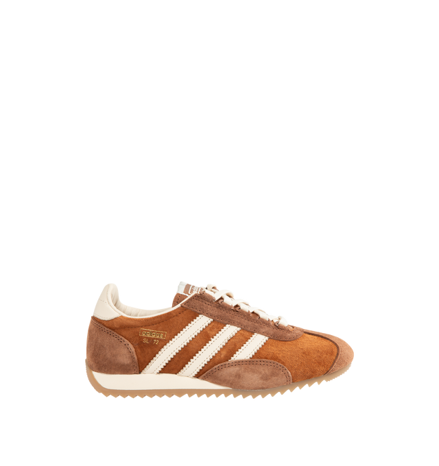 Image 1 of 5 - BROWN - ADIDAS SL 72 Pt Sneaker featuring slender silhouette, low-profile design, a flexible textile upper sits on a cellular rubber heel wedge, non-slip sole and lace closure.