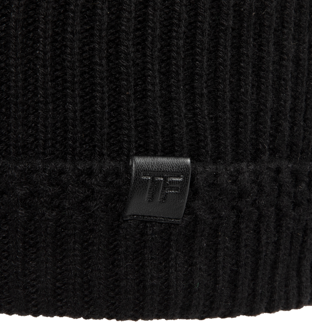 Image 3 of 3 - BLACK - TOM FORD Cashmere Ribbed Beanie featuring soft ribbed cashmere, a subtle logo detail and folded brim. 100% cashmere. Made in Italy.