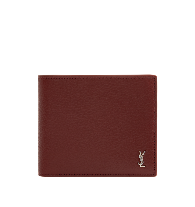 Image 1 of 3 - RED - Saint Laurent Mens Wallet is crafted from black leather. Features a classic bifold silhouette, interior card slots and bill compartment, silver-tone hardware, and embossed Saint Laurent logo. Main Material: 100% Leather. Made in Italy.