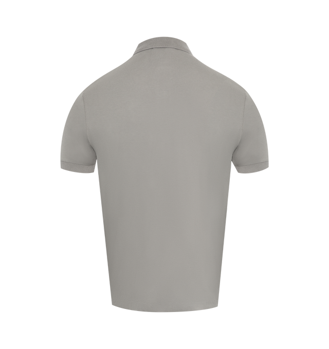 Image 2 of 2 - GREY - STONE ISLAND Polo Shirt featuring ribbed collar with two-button fastening, Stone Island Compass logo patch on chest, ribbed sleeve edge, bottom side slits with inner striped tape trim and slim fit. 95% cotton, 5% elastane/spandex.