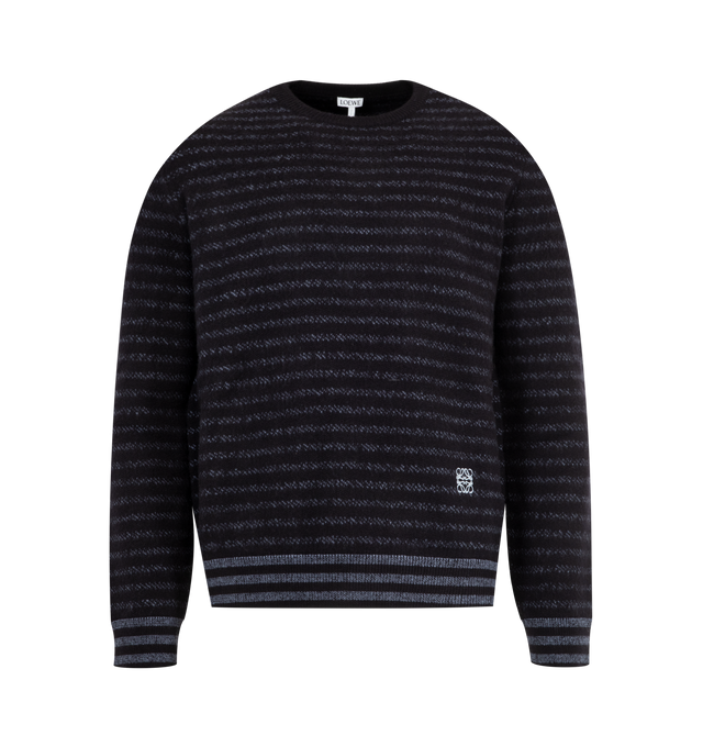 Image 1 of 2 - NAVY - LOEWE Sweater in medium-weight wool featuring blurred effect stripes, a gradient brushed finishing at the front and sleeves, regular fit, regular length, jacquard stitch, round neck, ribbed collar, cuffs and hem and anagram embroidery placed at the front. Wool. Made in Italy.