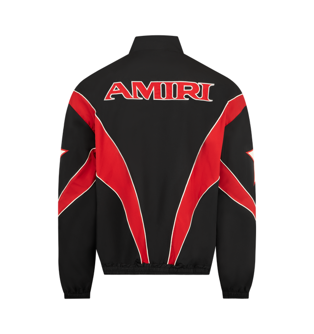 Image 2 of 3 - BLACK - AMIRI Sport Windbreaker featuring front zip closure, side seam pockets, front and back embroidered logo, elasticized ribbed trim and midweight ripstop fabric. 100% polyester. Made in Italy.
