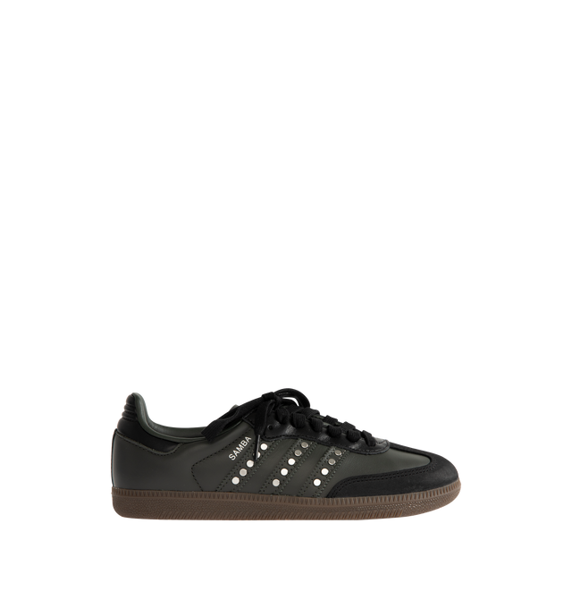 Image 1 of 5 - BLACK - ADIDAS Samba OG Sneaker featuring regular fit, lace closure, leather upper, studded three stripes and rubber outsole.