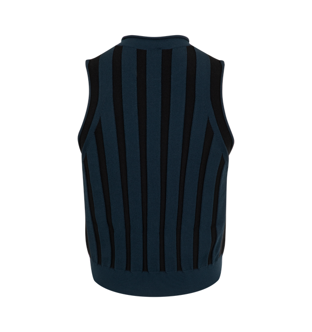 Image 2 of 2 - BLUE - LOEWE Top in lightweight stretch ribbed viscose blend featuring a rolled hem collar and armholes, slim fit, short length, wide rib jersey stitch, round neck, ribbed hem and anagram embroidery placed at the front. Viscose/polyester. Made in Italy.