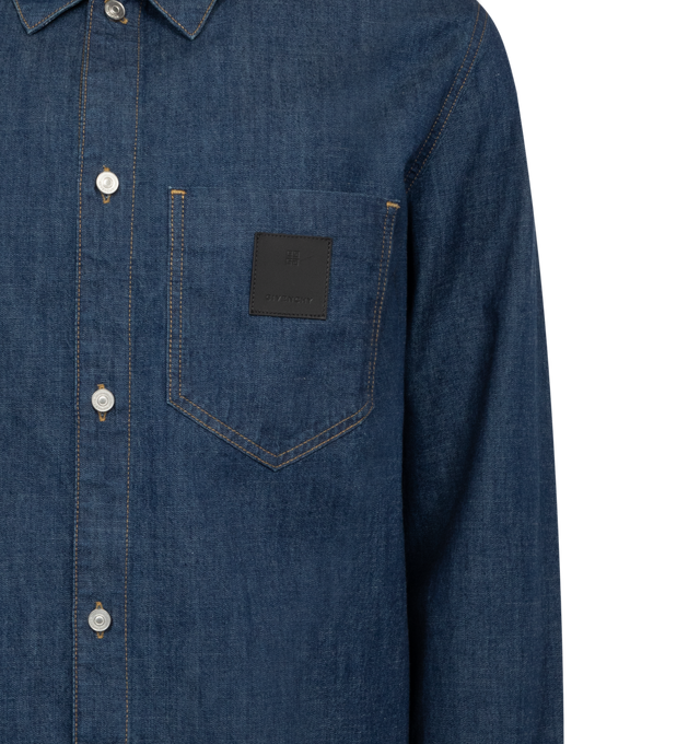 Image 3 of 3 - BLUE - GIVENCHY BOXY DENIM SHIRT featuring long-sleeved shirt in denim, classic collar, chest patch pocket, button closure and classic fit. 