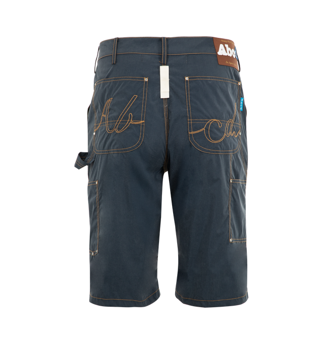Image 2 of 3 - BLUE - ADVISORY BOARD CRYSTALS Hyperlightweight Nylon Ripstop Jort featuring nylon construction, zip-fly closure, four pockets, contrast stitching, double-thigh, embroidered branding, pulltab and leather patch. Nylon.