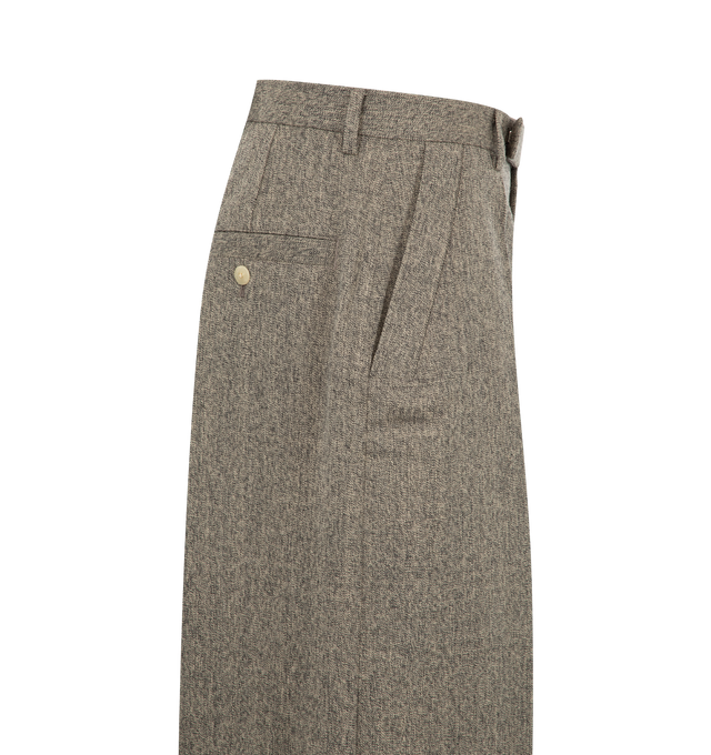 Image 3 of 3 - NEUTRAL - Rick Owens Womens Wide Tailored Pants are crafted from lightweight cashmere. Feature a full-length wide-leg silhouette, tailored wrap waistband, concealed fly, belt loops, side seam pockets, rear buttoned jet pockets, and pressed front and back creases. Main Material: 100% Cashmere. Made in Italy.