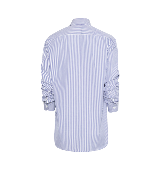 Image 2 of 3 - BLUE - THE ROW Derica Shirt featuring straight fit, button-up front, cashmere cotton, classic shirt hem finish and yoke at back. 95% cotton, 4% cashmere, 1% elastane. Made in Italy. 