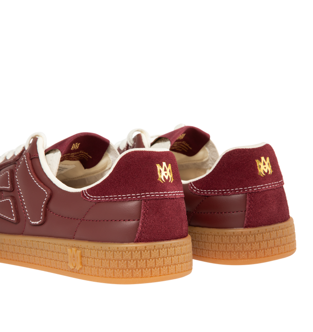 Image 3 of 5 - BROWN - AMIRI Pacific Football Sneaker featuring low-top sneakers, round toe, a combination of leather and suede matte panels on the upper, logo embroidery on the heel tab and tongue, contrast stitching and a rubber sole.