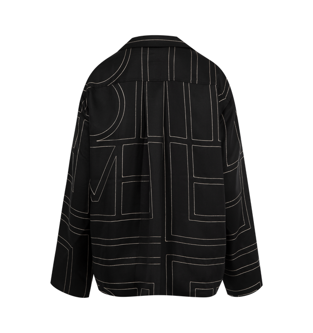 Image 4 of 4 - BLACK - TOTME Monogram Silk PJ Top has a lapel collar, mother of pearl buttons, and all-over monogram embroidery. 100% silk.