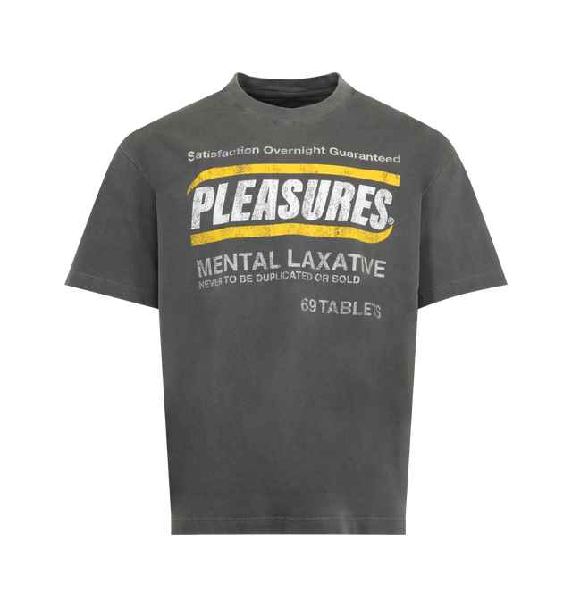 Image 1 of 2 - BLACK - PLEASURES Relief Heavyweight Shirt featuring heavyweight cotton, crewneck, short sleeves, dropped shoulders and graphic on front. 100% cotton.