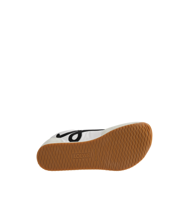 Image 4 of 5 - WHITE - Loewe Men's Ballet Sneaker in nylon and calfskin featuring an asymmetrical toe shape, a sock-like internal structure and a lightweight rubber outsole that extends to the toecap. Features 20mm heel, white and tonal laces, L monogram at the side, embossed Anagram on the tongue, Injected rubber LOEWE on the heel tab. Made in Italy.