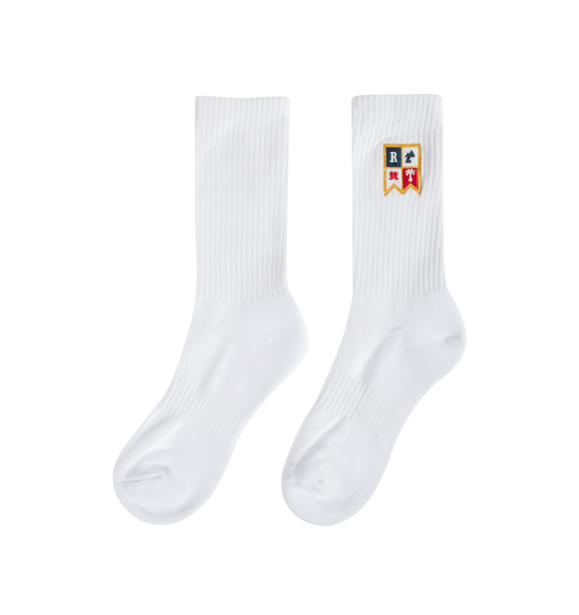 Image 2 of 2 - WHITE - RHUDE Harbor Crest Sock featuring Rhude logo and ribbed knit. 80% cotton, 12% polyester, 8% spandex.