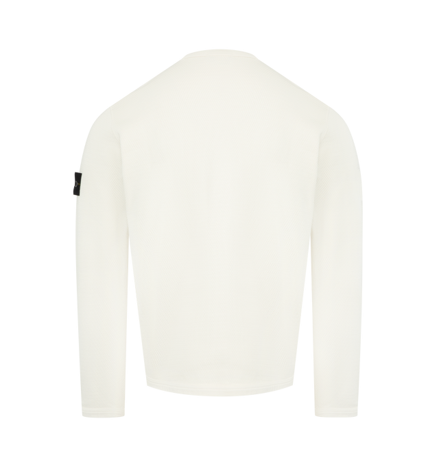 Image 2 of 3 - WHITE - featuring elasticated ribbed trim at neckline, cuffs, and hem, elasticated ribbed insert under armholes, Stone Island badge on left sleeve and regular fit. 100% cotton.