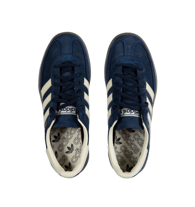 Image 5 of 5 - BLACK - Adidas Originals Handball Spezial lace-up sneakers with premium smooth "night indigo" color suede and leather upper featuring cream-white tri-stripes, Spezial tongue logo, metallic signature on the side and gum rubber outsole.