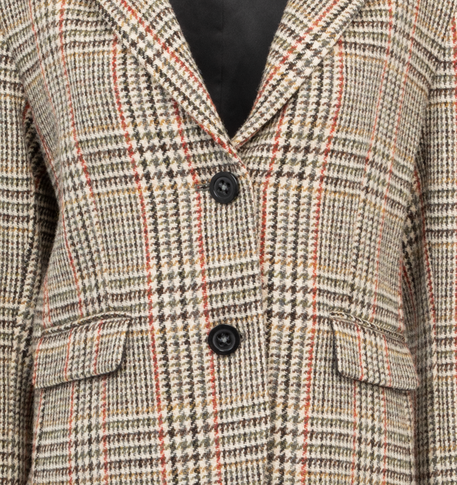 Image 3 of 4 - BROWN - LIBERTINE THOROUGHBRED SHORT BLAZER featuring horse graphic on back, notch lapels, button front, long sleeves, front flap pockets, straight fit, short length and inverted pleat back. 100% wool. Polyester lining. 