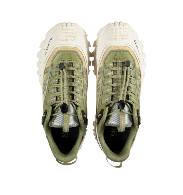Image 5 of 5 - GREEN - MONCLER Trailgrip Sneakers featuring mesh upper, mesh lining, lace closure, TPU spoiler sole, EVA midsole, carbon fiber between midsole and tread, Special Vibram MEGAGRIP rubber compound tread and OrthoLite insole. Sole height 4.5 cm. 100% polyester. Lining: 100% polyamide/nylon. Sole: 100% elastodiene. 
