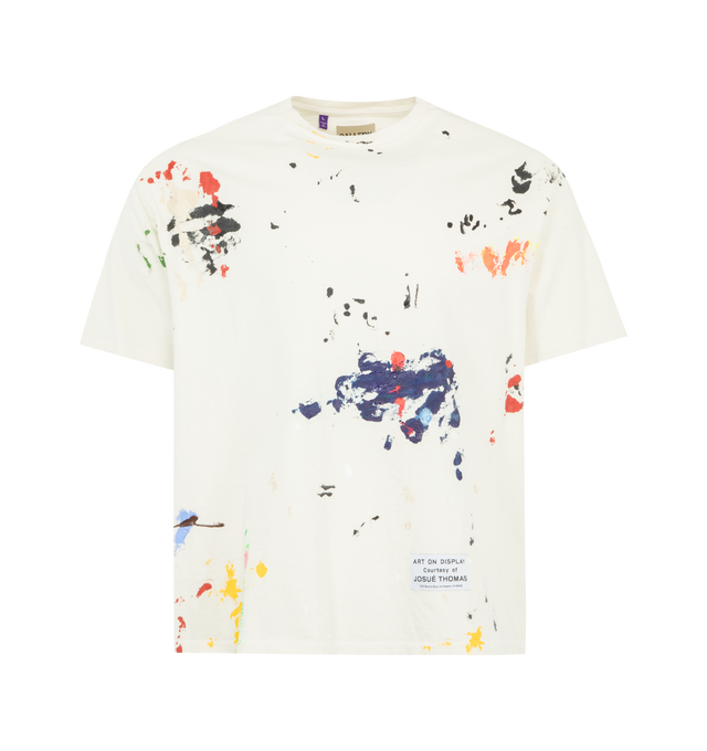 Image 1 of 2 - WHITE - GALLERY DEPT. Rag Appliqued Tee featuring relaxed fit, short sleeves, crew neck and paint splatter throughout. 100% cotton. Made in USA.