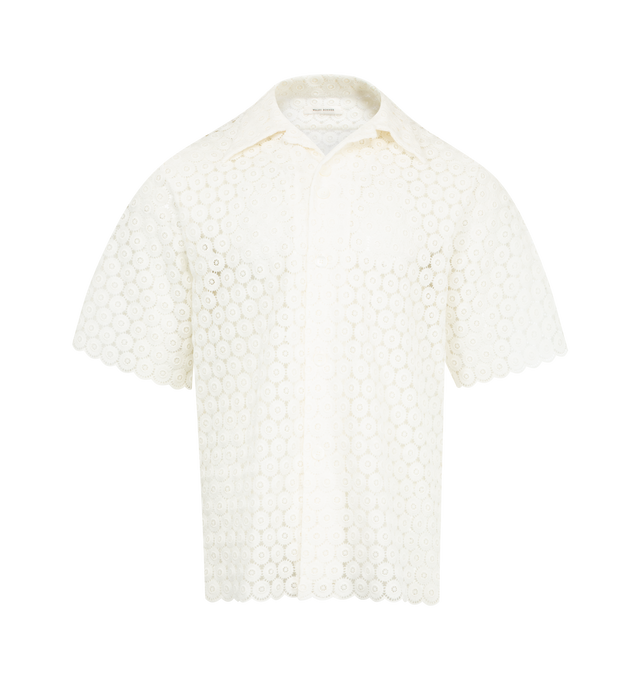 Image 1 of 2 - WHITE - WALES BONNER Highlife Bowling Shirt featuring open spread collar, button closure, short sleeves and textured.