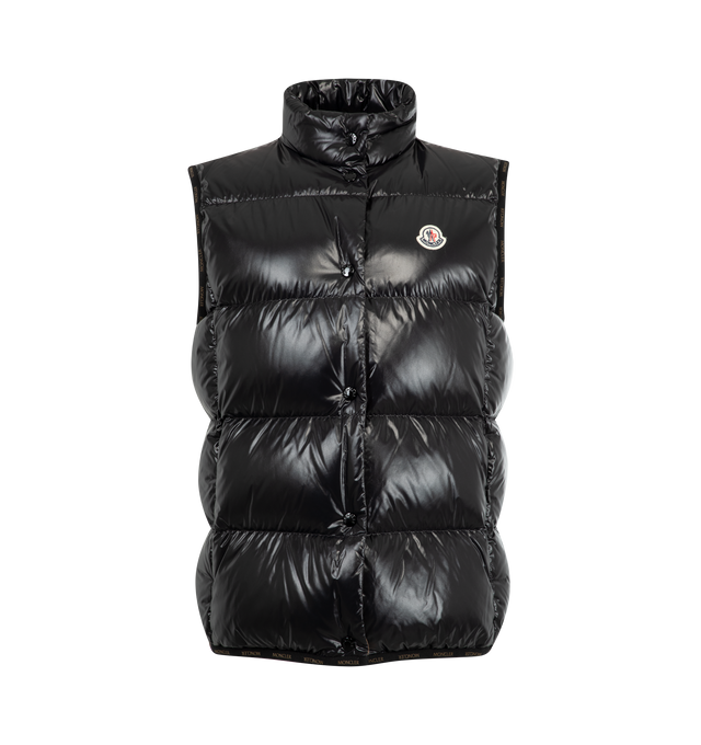 Image 1 of 2 - BLACK - MONCLER Badia Down Vest featuring nylon laqu lining, down-filled, snap button closure, zipped pockets and logo trim. 100% polyamide/nylon. Padding: 90% down, 10% feather.