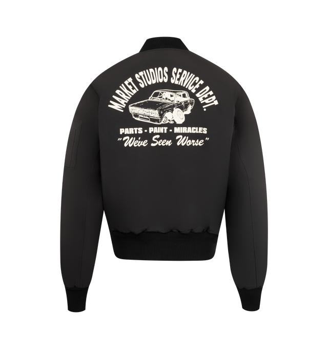 Image 2 of 4 - BLACK - MARKET Handyman Reversible Bomber Jacket featuring a reversible design with a solid and camo print, a full zipper front closure, long sleeves, side hand pockets, and a ribbed collar, cuffs, and hem for a classic look. Nylon.