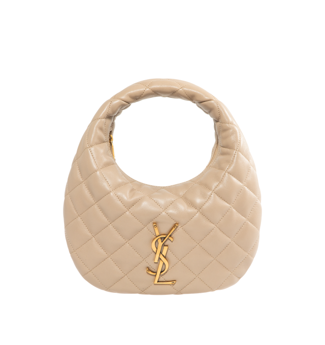 Image 1 of 3 - CHAMPAGNE - SAINT LAURENT Icarino Bag in quilted nappa featuring baby version of the iconic Icar, with diamond-quilted topstitching, leather lining, bronze-tone hardware and zip closure. 6.7-10.2" x 5.1" x 1.2". Lambskin. Made in Italy.