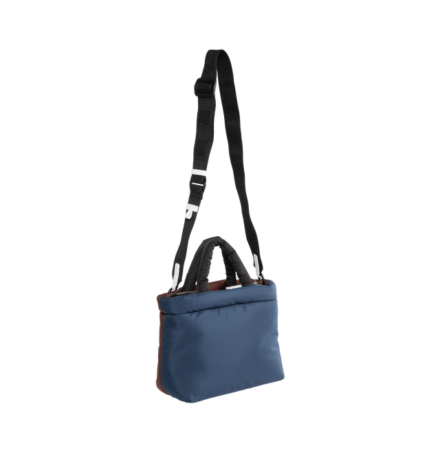 Image 2 of 3 - BROWN - MARNI Appliqud Padded Shell Tote featuring two top handles, detachable adjustable webbing shoulder strap, internal slip pocket and zip fastening along top. 4.7in x 8.7in x 10.2in. 100% polyester. 