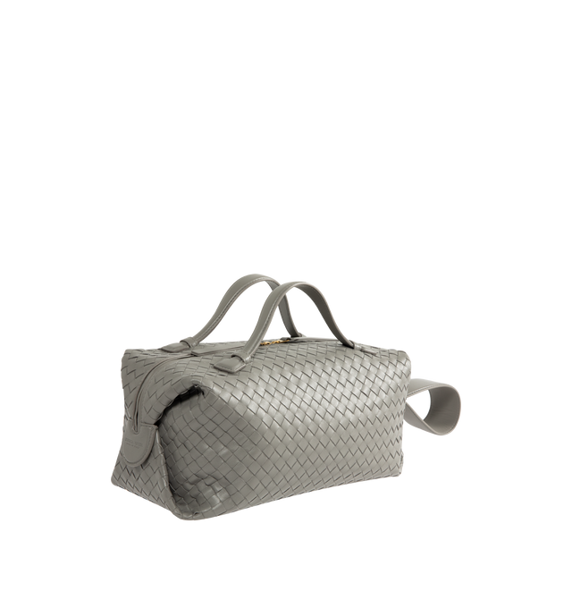 Image 2 of 3 - GREY - BOTTEGA VENETA Intrecciato Handbag featuring double top handles, detachable strap, structured design, one main compartment, one flat zip pocket, intrecciato leather and zip closure. Calf leather. Made in Italy. This item may be restricted for online purchase to international clients. For assistance purchasing this item please contact our dedicated stylist team at personalshopping@hirshleifers.com.
