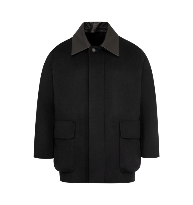 Image 1 of 4 - BLACK - AURALEE Cashmere Melton Hand Sewn Blouson featuring concealed button front closure, button cuffs, contrast collar and front flap patch pockets. 100% cashmere.