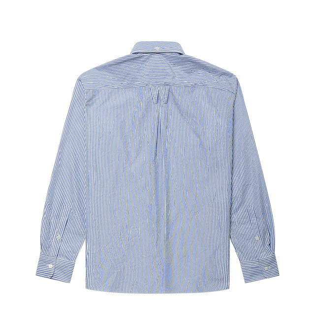 Image 2 of 2 - BLUE - WILLY CHAVARRIA Veterano Striped Cotton-Blend Shirt featuring a relaxed fit, a striped cotton-blend, elongated silhouette, structured button-down collar and button cuffs. 75% cotton, 25% polyester. Made in Portugal.