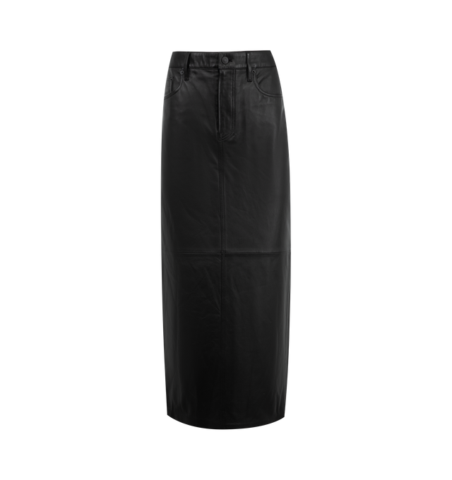 Image 1 of 2 - BLACK - Wardrobe.NYC leather column skirt cut in soft lambskin leather. Featuring a belt-looped waist, pockets with our signature rivets, and a zippered fly. Made in France.Outer: 100% Lambskin.