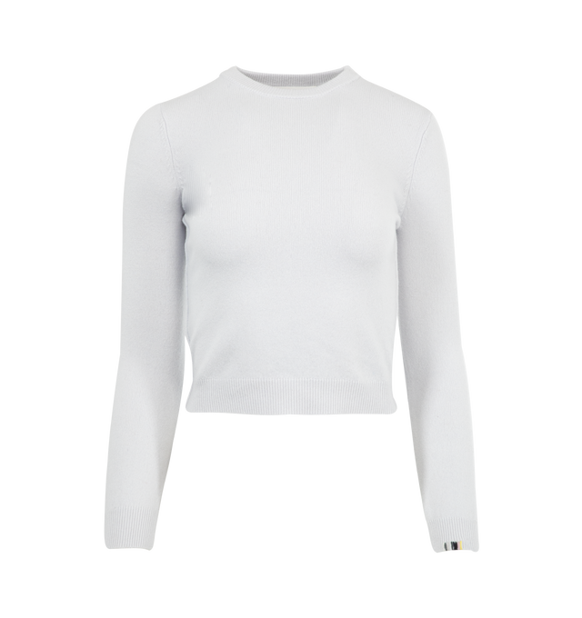 Image 1 of 2 - WHITE - EXTREME CASHMERE Kid Sweater featuring slim-fit, cropped length, crew-neck, long sleeves and rib knitted at the neck, cuffs and hem. 89% cashmere, 10% nylon, 1% spandex.