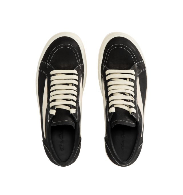 Image 5 of 5 - BLACK - Rick Owens DRKSHDW Vintage Sneaks Sneakers featuring low top, lace-up closure, calfskin suede appliqu at sides, twill lining and treaded rubber sole. Upper: textile, calfskin. Sole: rubber. Made in Italy.