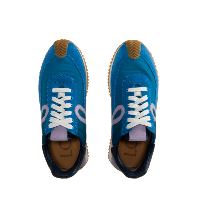 Image 5 of 5 - BLUE - LOEWE Flow Runner 2.0 featuring an updated ultra-flexible and lightweight construction, signature honey-coloured rubber outsole that extends from the toecap to the back of the heel, 25mm heel, signature L monogram on the side, embossed Anagram on the tongue and Gold embossed LOEWE on the heel tab. Runs a half-size larger. If between sizes, choose the smaller size. Nylon/Calf. Made in Italy.