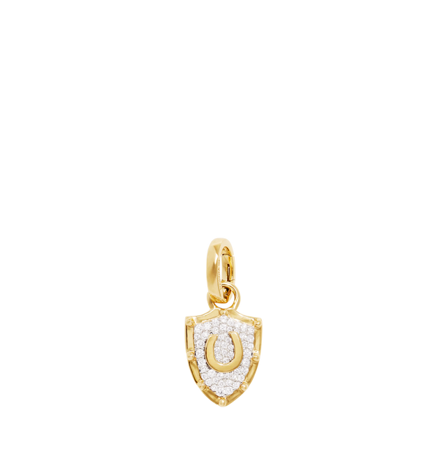 Image 2 of 2 - GOLD - FOUNDRAE Horseshoe Crest Miniature Pendant crafted in 18k Yellow Gold featuring a center horseshoe and set with pav diamonds. Diamond Weight: 0.19 ct. Medallion measures 13mm. Hirshleifers offers a range of initial pieces from this collection in-store. For personal consultation and detailed information about jewelry, please contact our dedicated stylist team at personalshopping@hirshleifers.com.