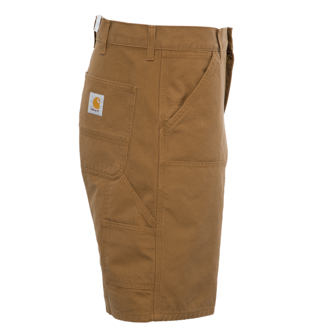 Image 3 of 4 - BROWN - CARHARTT WIP Double Knee Shorts featuring front button and concealed zip closure, belt loops, double layer at knee, hammer loop and two front pockets. 100% cotton. 