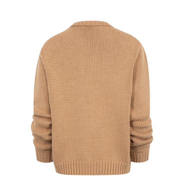 Image 2 of 2 - NEUTRAL - Moncler Women's embroidered logo sweater crafted from cotton. Featuring heavy knit, crew neck, embellished by a whimsical interpretation of a Moncler logo. 100% Cotton.