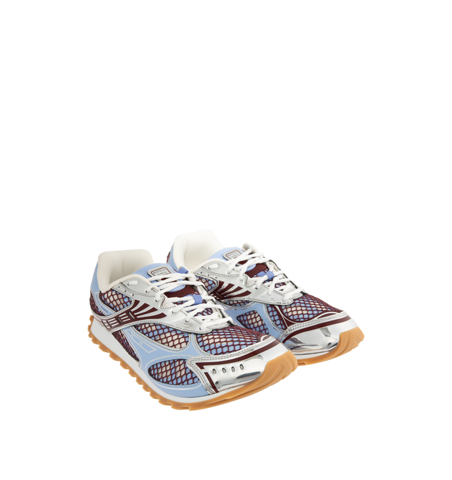Image 2 of 5 - BLUE - BOTTEGA VENETA Orbit Sneaker featuring lace-up front, metallic rubber, mesh and fishnet panels, signature intrecciato weave and gripped soles. Rubber outsole. Made in Italy.