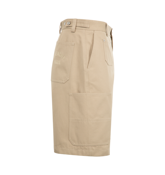 Image 3 of 3 - NEUTRAL - GIVENCHY Long Short Patch Pockets featuring button zip fly, belt loops, two side slit pockets and 5 patch pockets. 100% cotton.