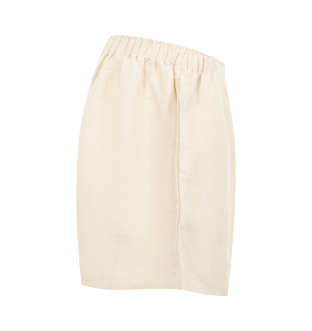 Image 6 of 6 - NEUTRAL - DEIJI STUDIOS 03 Set featuring an oversized box fit linen shirt with wide arms and a front pocket designed to sit mid rise. Loose fitting boxer style shorts have a faux button down fly and an elastic waist for extra comfort. 100% GOTS certified organic, OEKO-TEX 100 certified and EU certified stone washed french linen.