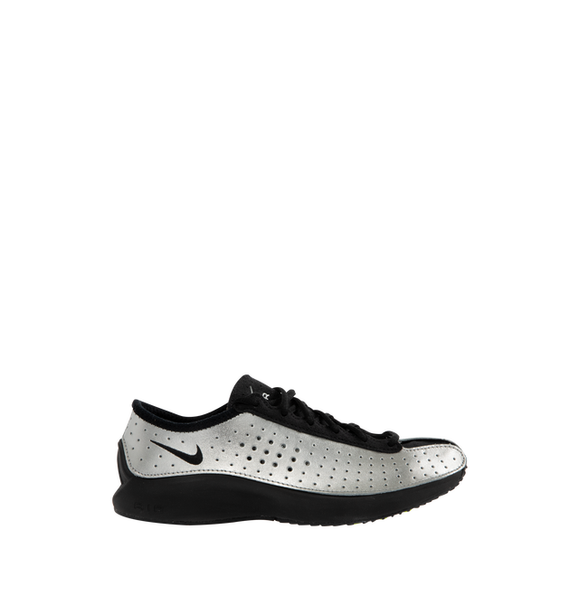 Image 1 of 5 - SILVER - Nike Air Superfly Sneakers are a lace-up style with perforated leather uppers, knit collars, suede details, molded counter heels, and Air-assisted foam midsoles.