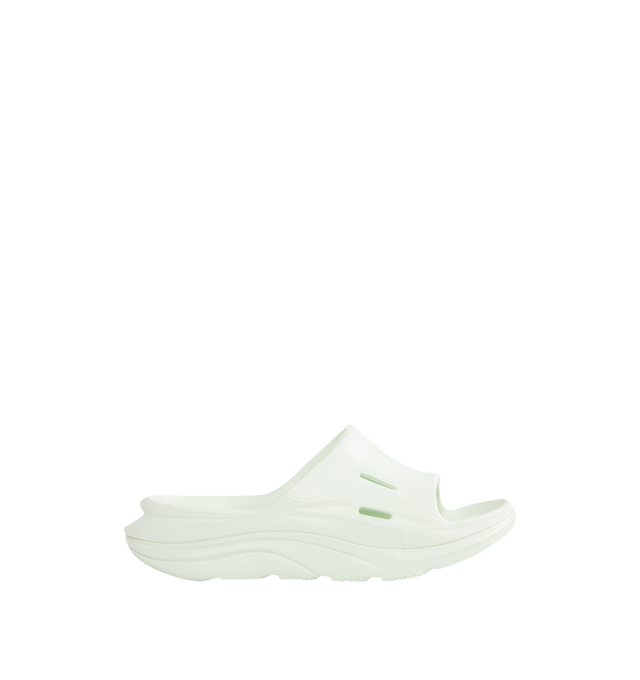 Image 1 of 4 - GREEN - HOKA Ora Recovery Slide 3 featuring perforated rubber upper with EVA sole, slip-on styling and molded footbed.