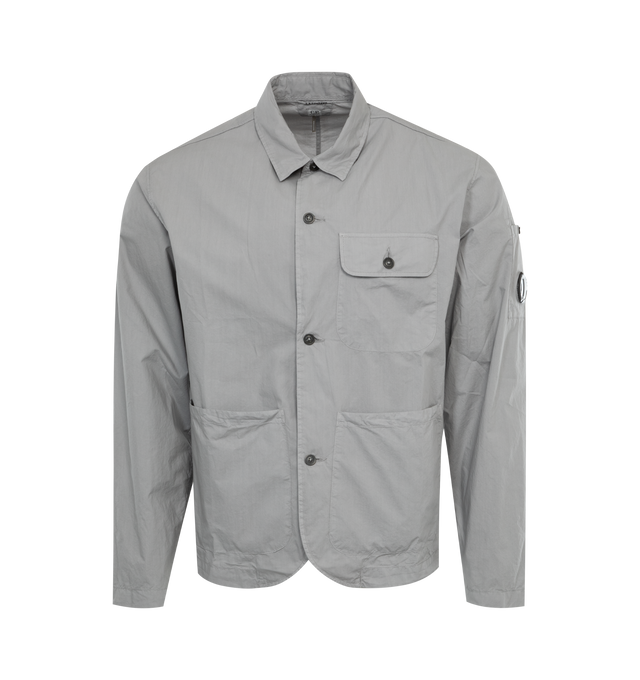 Image 1 of 2 - GREY - C.P. COMPANY Popeline Workwear Shirt featuring button closure, chest pocket, front patch pockets and collar. 100% cotton.  