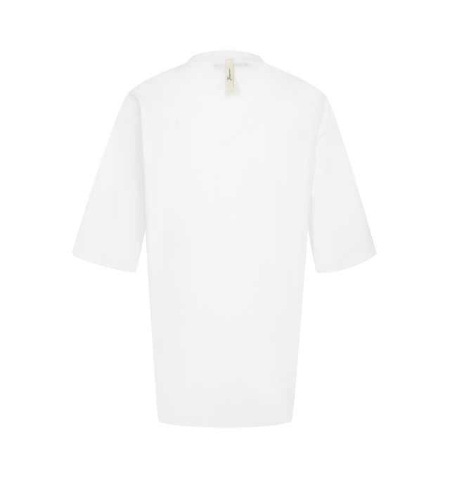 Image 2 of 2 - WHITE - Jacquemus Women's Logo T-Shirt is crafted from cotton hemp jersey and features a straight fit, ribbed crew neckline, half length sleeves, and a printed logo at the chest. Main Material: 85% Cotton, 15% Hemp. Made in Portugal.