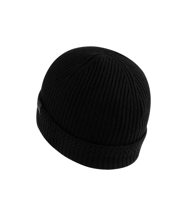 Image 2 of 3 - BLACK - TOM FORD Cashmere Ribbed Beanie featuring soft ribbed cashmere, a subtle logo detail and folded brim. 100% cashmere. Made in Italy.